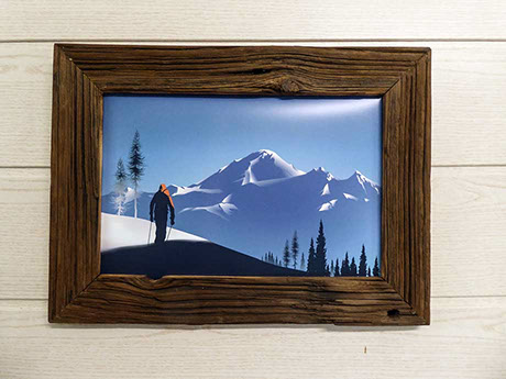 Grand choix d'images décoration style montagne encadrement en vieux bois impression possible à l'unité avec Thym Montagn'Art. Cadre vieux bois.