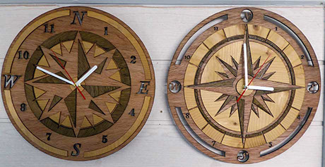 pendule rose des vents en bois style marine fabriqué en Haute Savoie par Thim Montagn'art