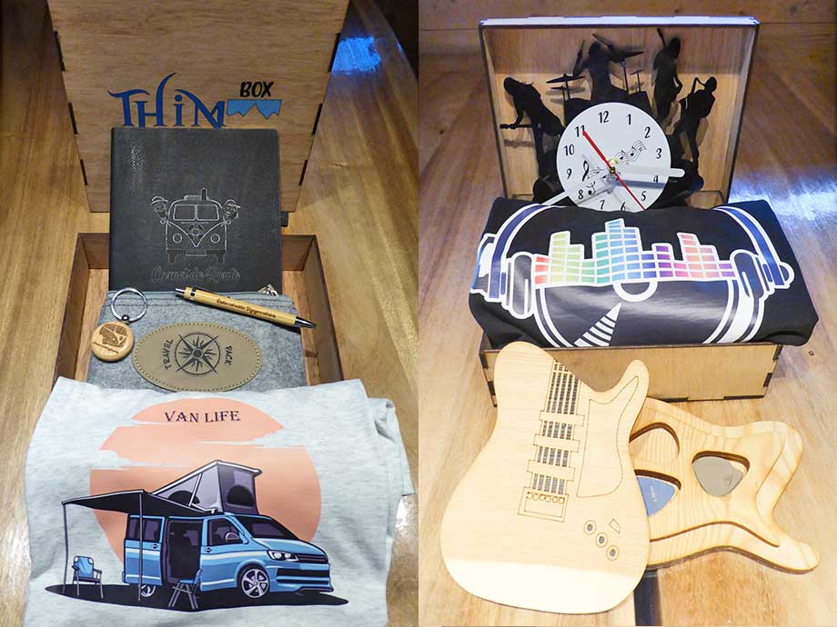 Coffret cadeau pour musicien et amateur de van, coffret comprenant plusieurs symboles typiques qui raviront vos proches. Création à la demande.