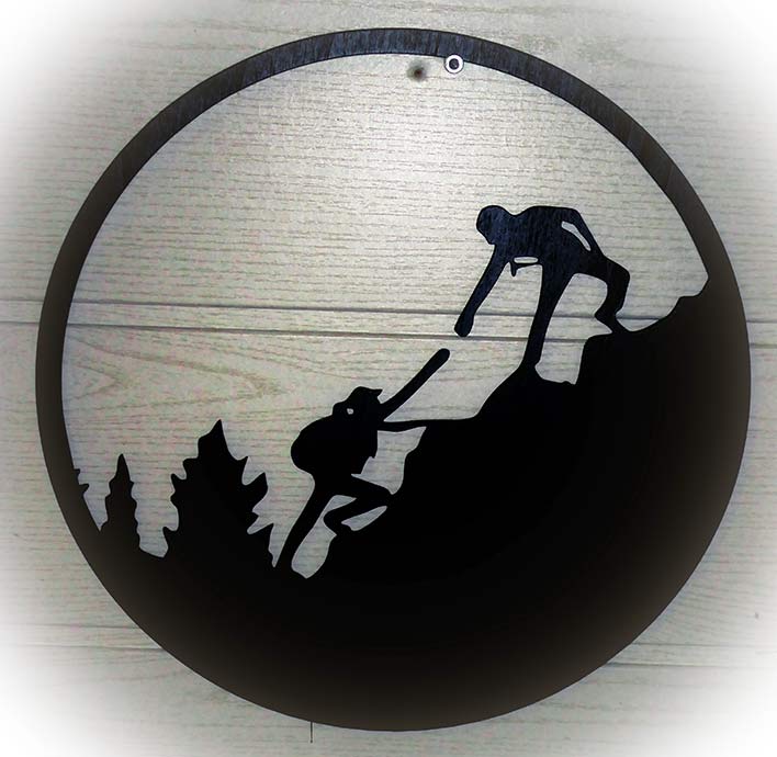 Entraide en escalade, objet de décoration style montagnard réalisé par Thim Montagn'Art artisan français.