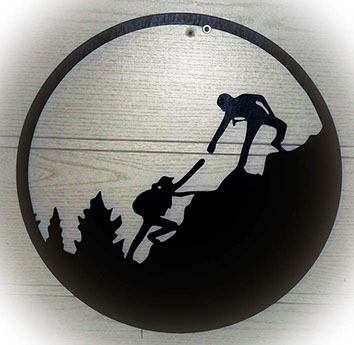 Entraide en escalade, objet de décoration style montagnard réalisé par Thim Montagn'Art artisan français.