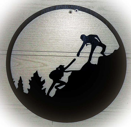 Entraide en escalade, objet de décoration style montagnard réalisé par Thim Montagn'Art artisan français.