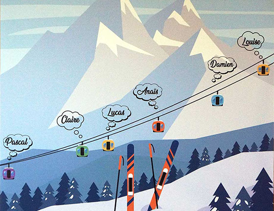 Poster de vacances au ski avec vos prénoms, souvenirs sympa 100% personnalisé par thim montagn'art à Serraval Haute Savoie