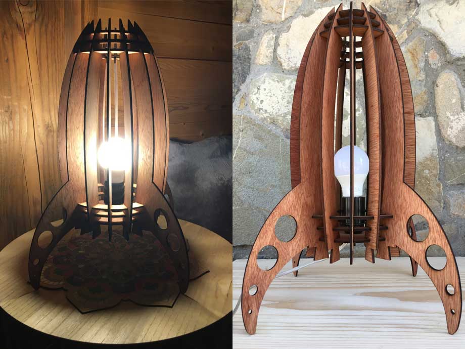 Luminaires différentes essences de bois, très design à suspendre. Effets de lumière très jolis grâce a leur découpe originale.