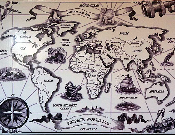 Poster map monde planisphère vintage world map grand format, déco voyageur. impression numérique pour décoration intérieur