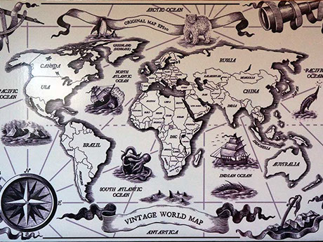 Poster map monde planisphère vintage world map grand format, déco voyageur. impression numérique pour décoration intérieur