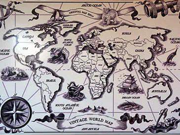 Poster map monde planisphère vintage world map grand format, déco voyageur. impression numérique pour décoration intérieur