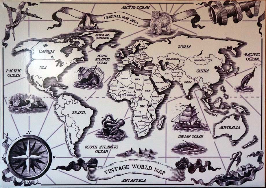 Poster map monde planisphère vintage world map grand format, déco voyageur. impression numérique pour décoration intérieur